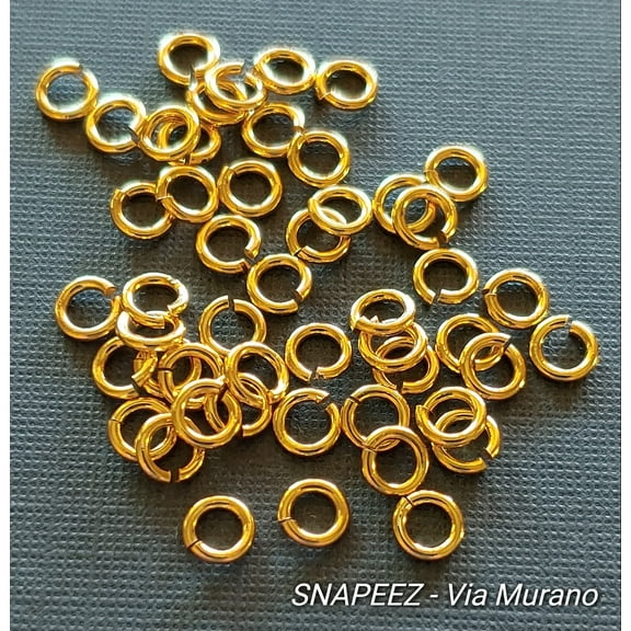 Snapeez II ULTRAPLATE 24 Kt. Gold Hard Open Jump Ring 4mm Heavy Gauge (Pk 50). Made in USA.