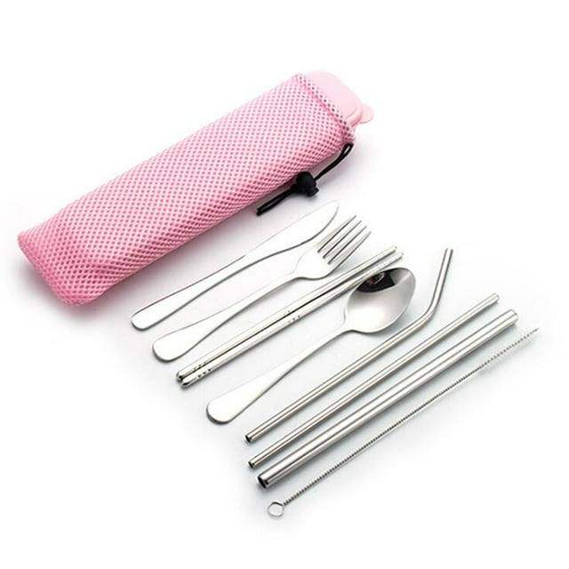 Cubiertos de camping, cubiertos de viaje al aire libre de 8 piezas rosa Jormftte LL-2194-3
