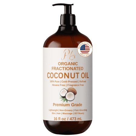Pomberries Organic Fractionated Coconut Oil with Pump, Unscented, 16 fl oz - Glass Bottle