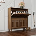 thumbnail image 5 of Kadyn Large Farmhouse Shoe Cabinet with 2 Flip Up Drawers, 31.5" Shoe Storage Cabinet with Adjustable Shelves & Anti-Tip Device, Entryway Hallway Organizer for Living Room Home, Walnut, 5 of 17