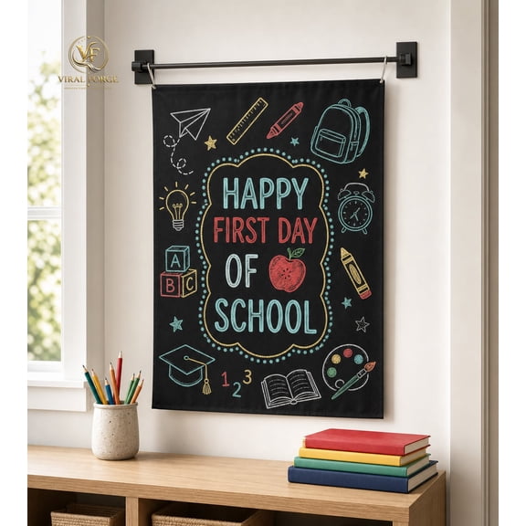 Flag Happy First Day of School Chalkboard Apple Polyester Yard Decor Teacher