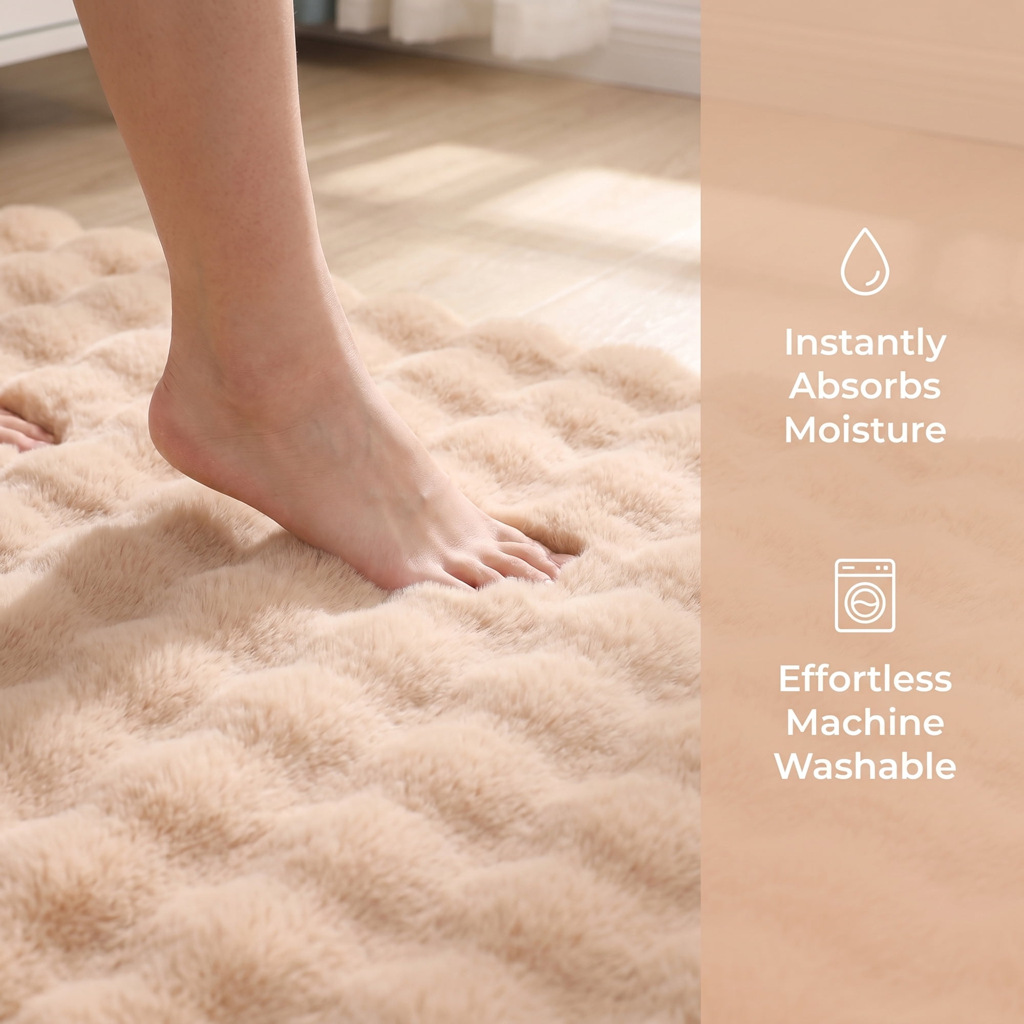 Unique Bargains Geometric Absorbent Shaggy Area Rug Non-Slip Plush Carpet 32" x 20" Khaki