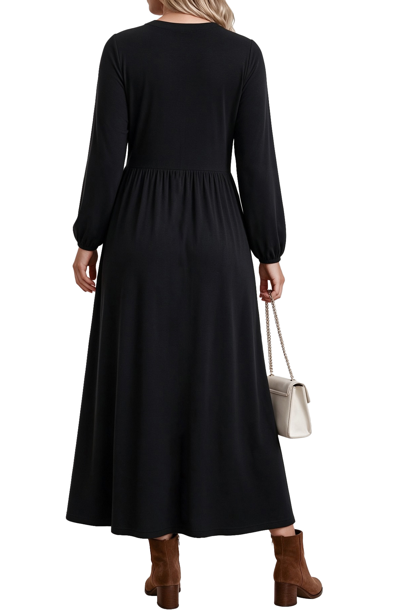 UVN Women's Long Sleeve V-Neck Flowy Swing Dress photo 4