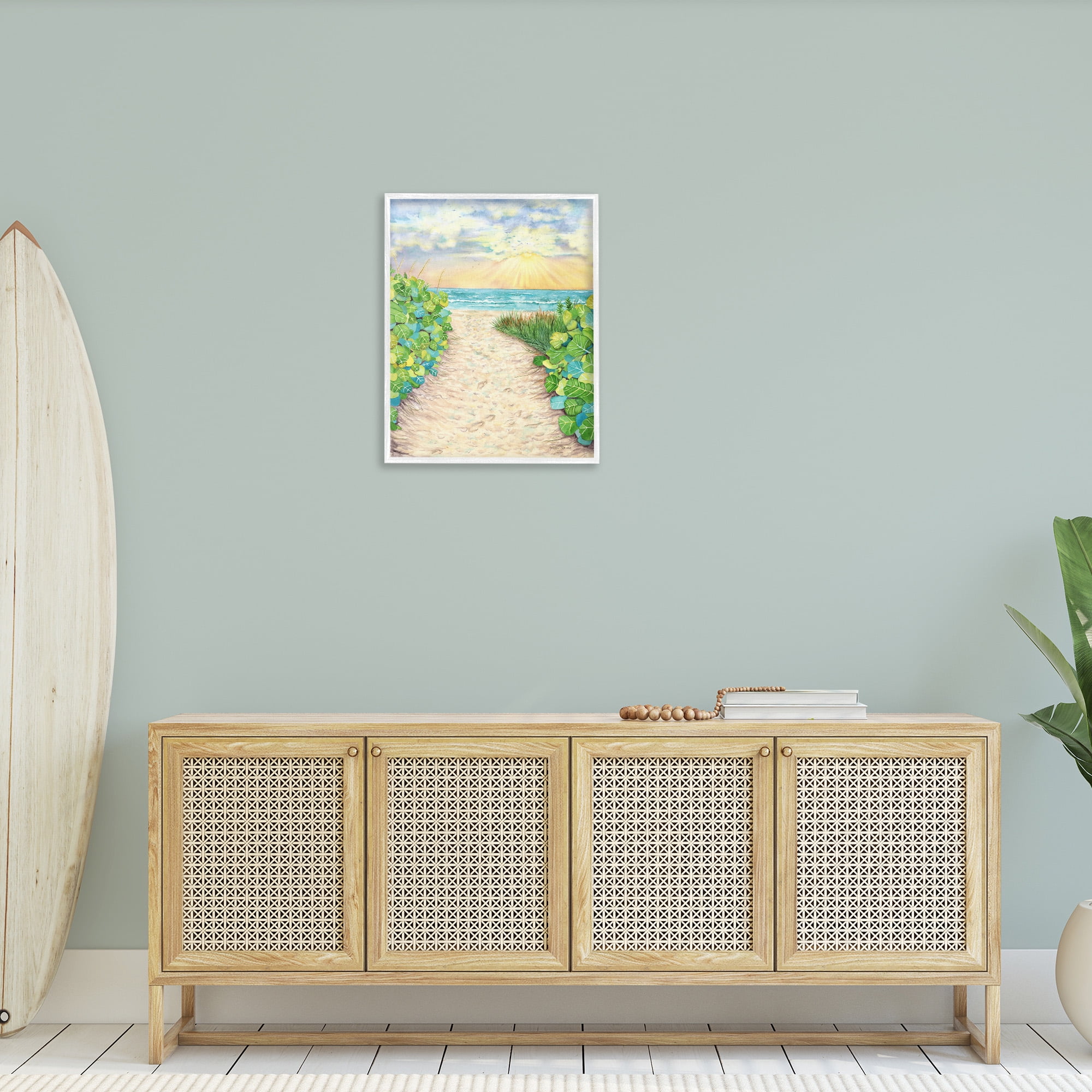 Stupell Industries Lush Beach Botanicals Landscape Painting White Framed Art Print Wall Art, 24 x 30