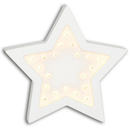 

The Peanut Shell Infant-Toddler Unisex Nursery Wall Decoration Plaque - White Star Design with Tiny Theather Lights - Marquee Wall Light