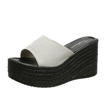 

Hauiodp Platform Sandals for Women - Platform Wedges Sandals - Womens Slip On Platform Slides - Comfy Open Toe Platform Sandals Summer Casual Flatform Platform Wedge Slides for Women