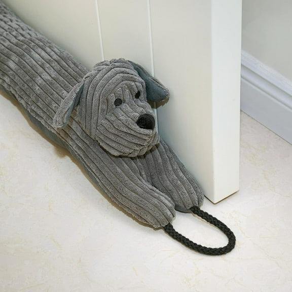 Gleam Adorn Under Door Draft Stopper Decorative Wind Stopper 36 inch for Door & Window, Weighted Animal Air Draft Stopper Snake Noise Blocker for Bottom of Door with Hanging Loops - Grey Dog