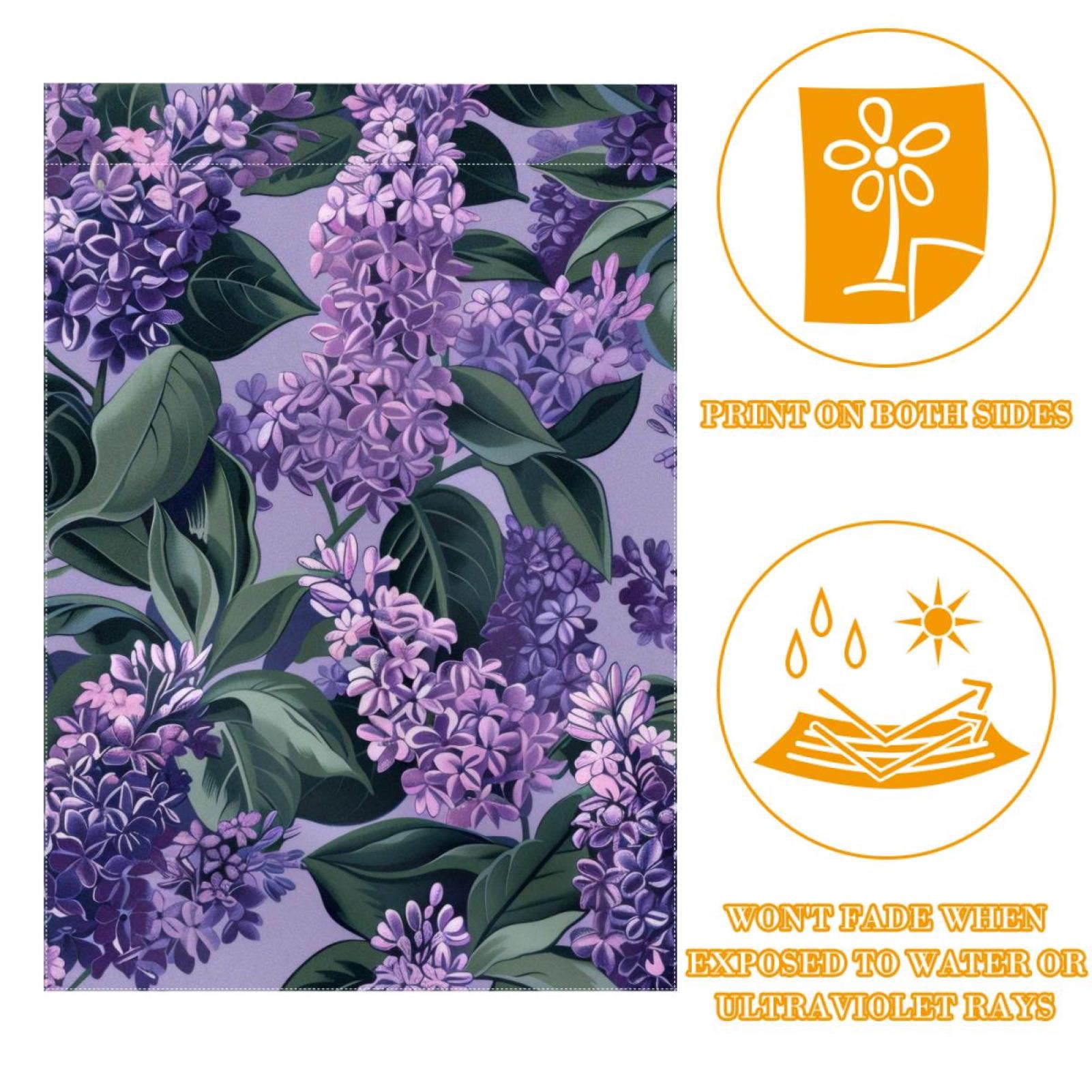Welcome Lilac Flower Floral Pattern Garden Flag, Vertical Double Sided Small House Flag, Yard Farmhouse Outdoor Deck Veranda Lawn Decor 28x40 Inch