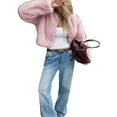 thumbnail image 3 of Women's Cropped Faux Fur Jacket Long Sleeve Open Front Cardigan Casual Short Coat Light Pink XL, 3 of 7