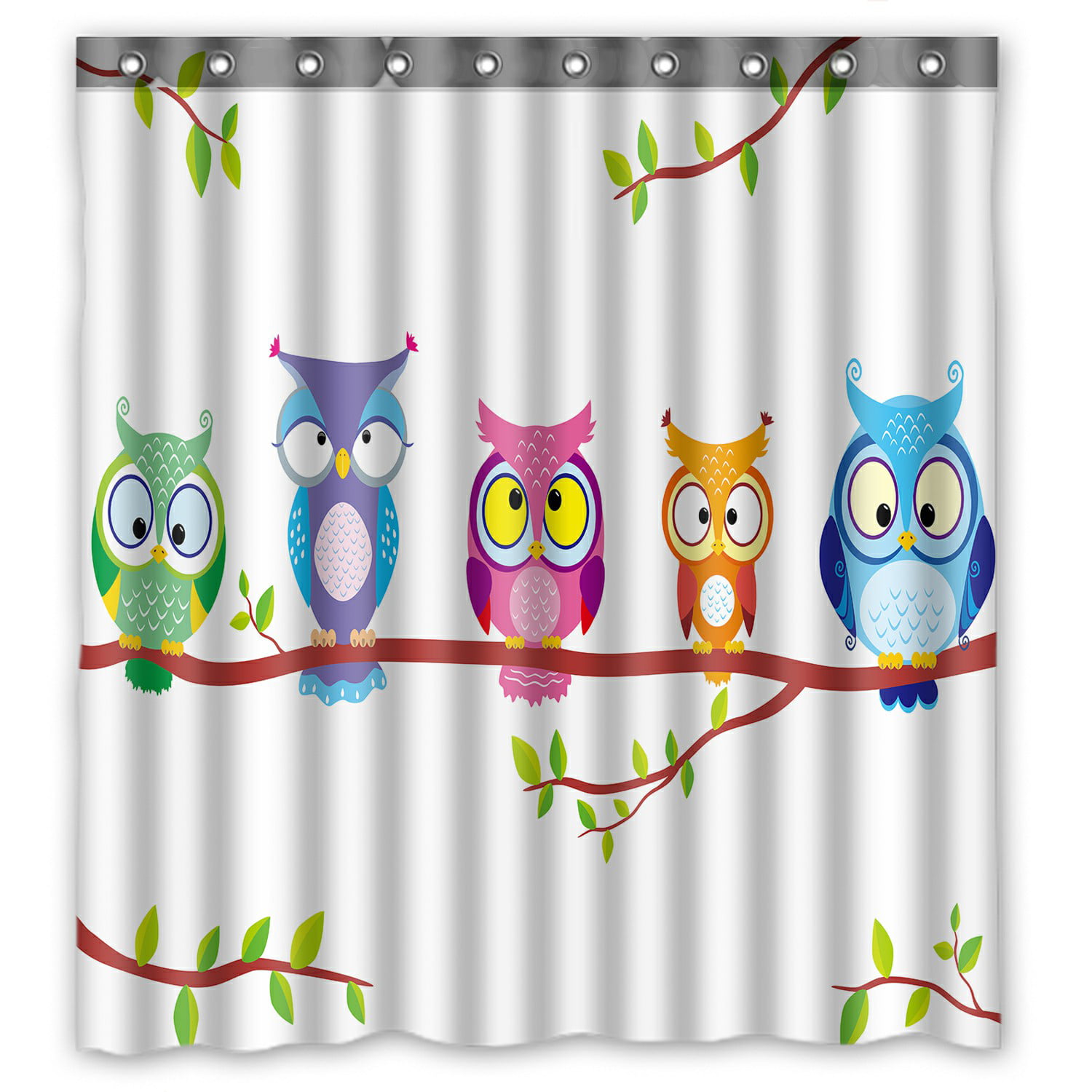 Cute Owl Lover At Branch Waterproof Fabric Shower Curtain Set Bathroom 71Inches 