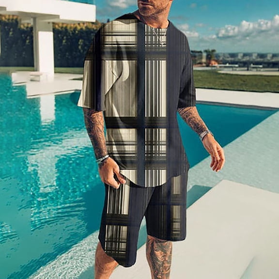 Vedolay Set For Men Casual Summer Mens 2 Piece Casual Summer Shorts Sets Muscle Short Sleeve Shirt Suits,Black L