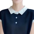 thumbnail image 5 of SPZTSX Knitted Polo Shirts for Women Color Block Short Sleeve Collared Slim Fit Casual Tops for Summer, 5 of 5