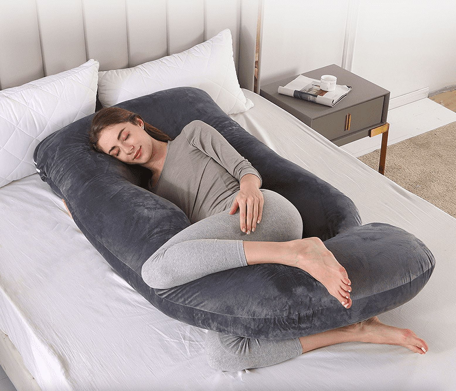 Bed Buddy Full Body Pillow and C-Shape Pregnancy Pillow - Maternity Support Pillow, Gray