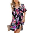 thumbnail image 3 of Seyurigaoka Women's Short Dress Flower Print V-Neck Short Sleeve One-Piece, 3 of 9