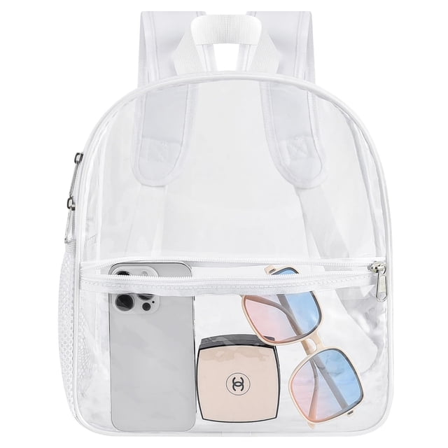 Mochila transparente aprobada por USPECLARE Stadium, impermeable, blanca