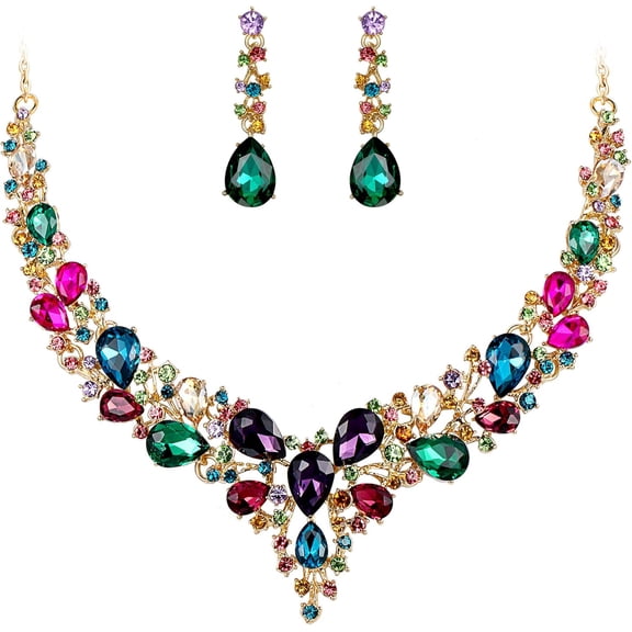 Women'S Wedding Bridal Austrian Crystal Teardrop Cluster Statement Necklace Dangle Earrings Jewelry Set[Z210]