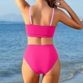 thumbnail image 5 of Herseas Women's 2 Piece Colorblock Bikini Sets Oval Metal Cutout Swimsuit High Waisted Beach Summer Swim Bathing Suits (XL, Hot Pink), 5 of 7