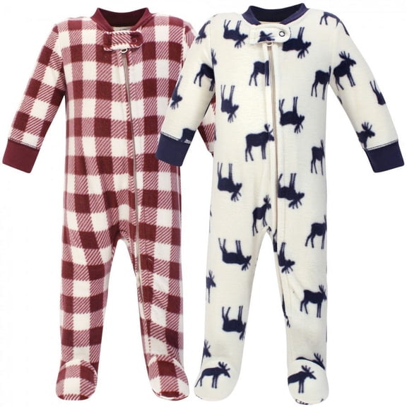 Little Treasure Moose Baby Boy Fleece Zipper Sleep and Play, Mouse Pack, 0-3 Months, 2-Piece