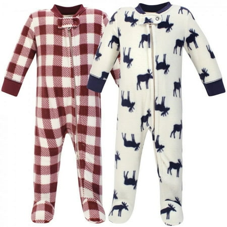 UPC: 0660168724257 | Little Treasure Baby Boy Fleece Zipper Sleep and Play 2pk  Moose  0-3 Months
