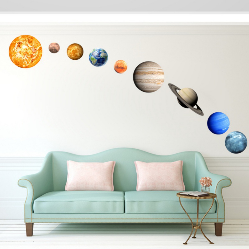Wall Stickers Solar System Wall Mural Glowing Planets Wall Decals for Kids Bedroom Living Room