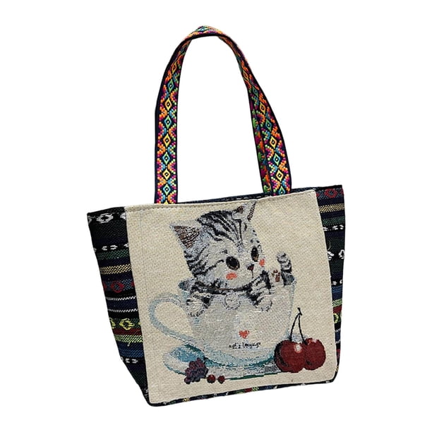 Bolso De Hombro De Lona Para Mujer Bolso De Compras Ligero Para Vacaciones Satchel Casual Cat Sunnimix Monedero de hombro