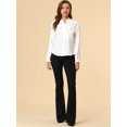 thumbnail image 3 of INSPIRE CHIC Blusa elegante con cuello de pajarita para mujer, blusa de gasa de trabajo de manga larga con volantes blanco XL, 3 of 6