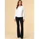 thumbnail image 3 of INSPIRE CHIC Blusa elegante con cuello de pajarita para mujer, blusa de gasa de trabajo de manga larga con volantes blanco XL, 3 of 6