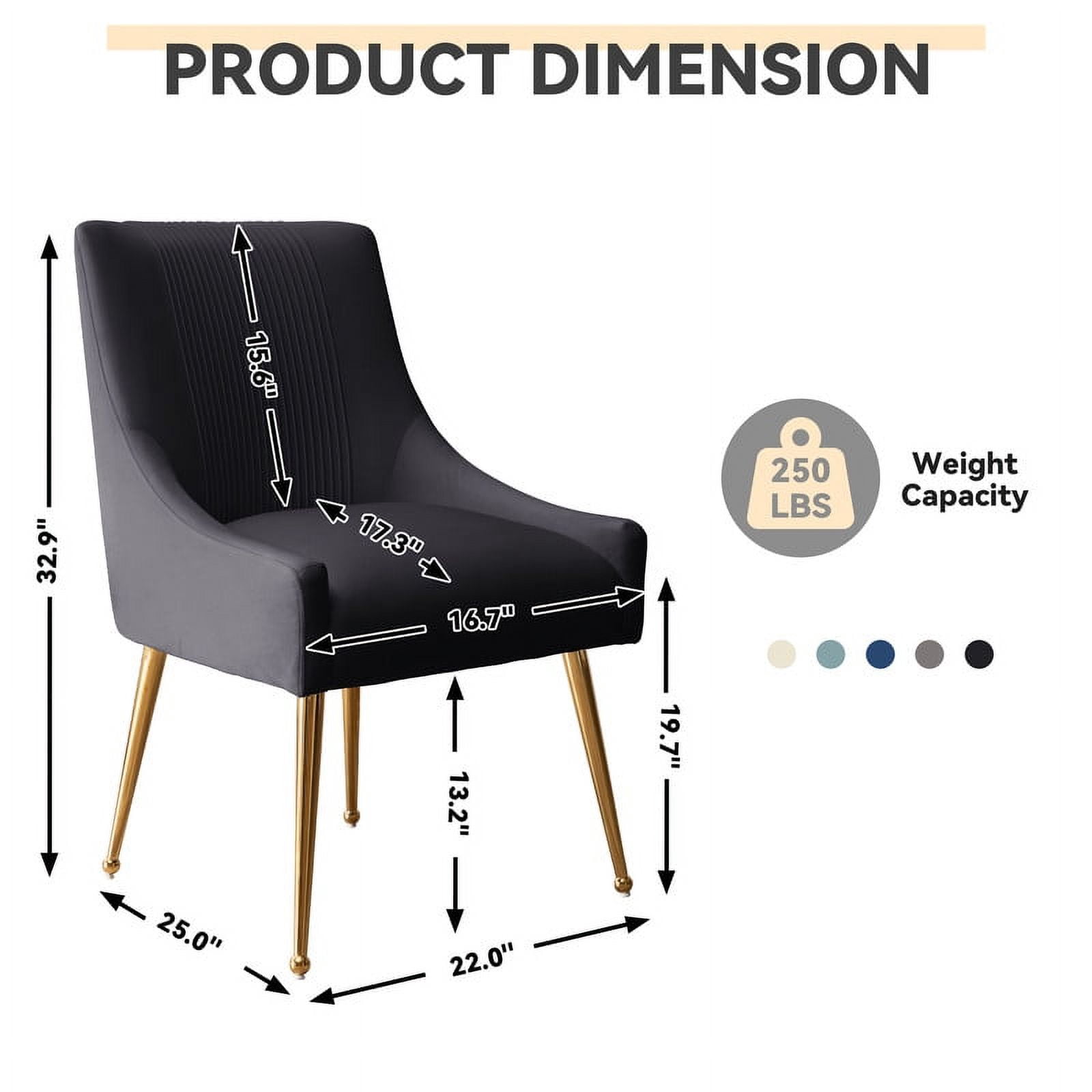 SEYNAR Modern Velvet Dining Chairs Pleated Vanity Chair Set of 4 with Glod Legs for Living Room,Black
