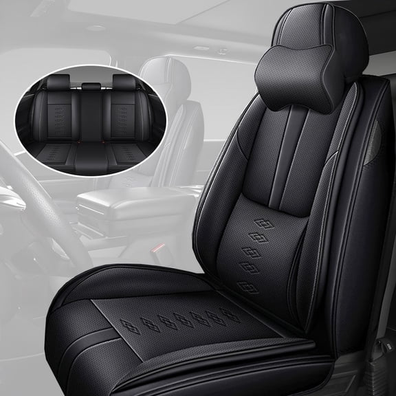 2010 for CADILLAC SRX Seat Cover, PU Leather Full Set of 5 Seats With a Headrest and Lumbar Support Non-slip, Black Car Seat Covers, Upgrade the Car's Interior