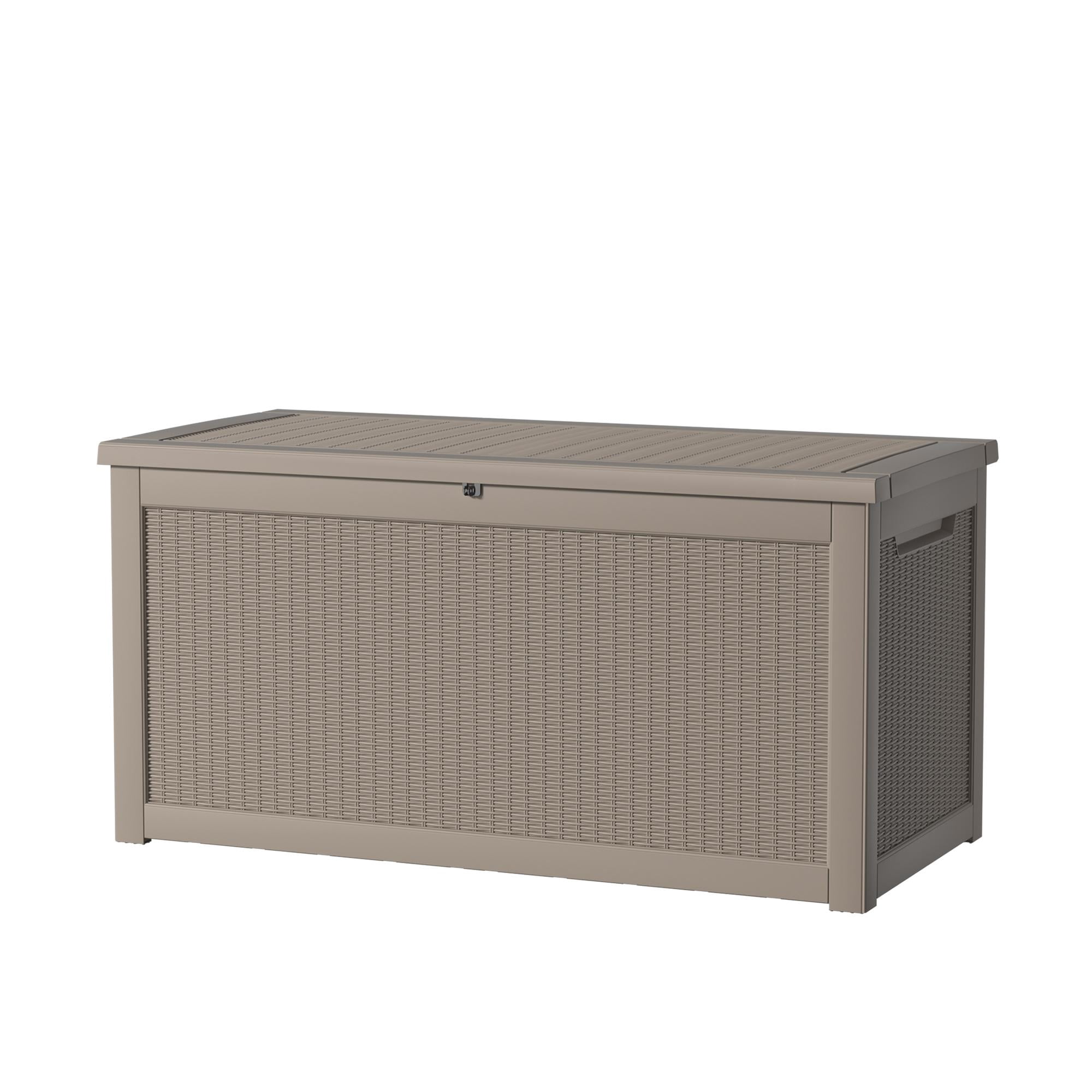 MAYEERTY 260 Gallon Outdoor Deck Box, Large Capacity Storage Box for Patio Furniture Cushions, Pillow with Wheels, Light Brown