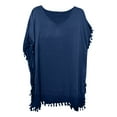 thumbnail image 3 of Mifelio Swimsuit Coverup for Women Kaftan Bikini Beach Tops Swimwear Women's Trim Loose Up Cover Chiffon Tassels Plus Size Swimwear Beach Cover Ups for Women Navy, 3 of 4
