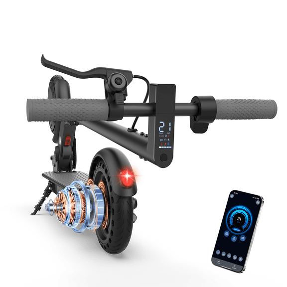 Electric Scooter with APP Control, LED Display,21 Miles Foldable Commuter E-Scooter for Adults,8.5" Pneumatic Tires,3 Gears and Headlight