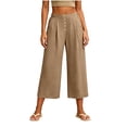thumbnail image 5 of QIYAGBSA Women's Wide Leg Capri Pants Button Front Elastic Back Waist Side Pockets Summer Casual Wear (Khaki, L), 5 of 7