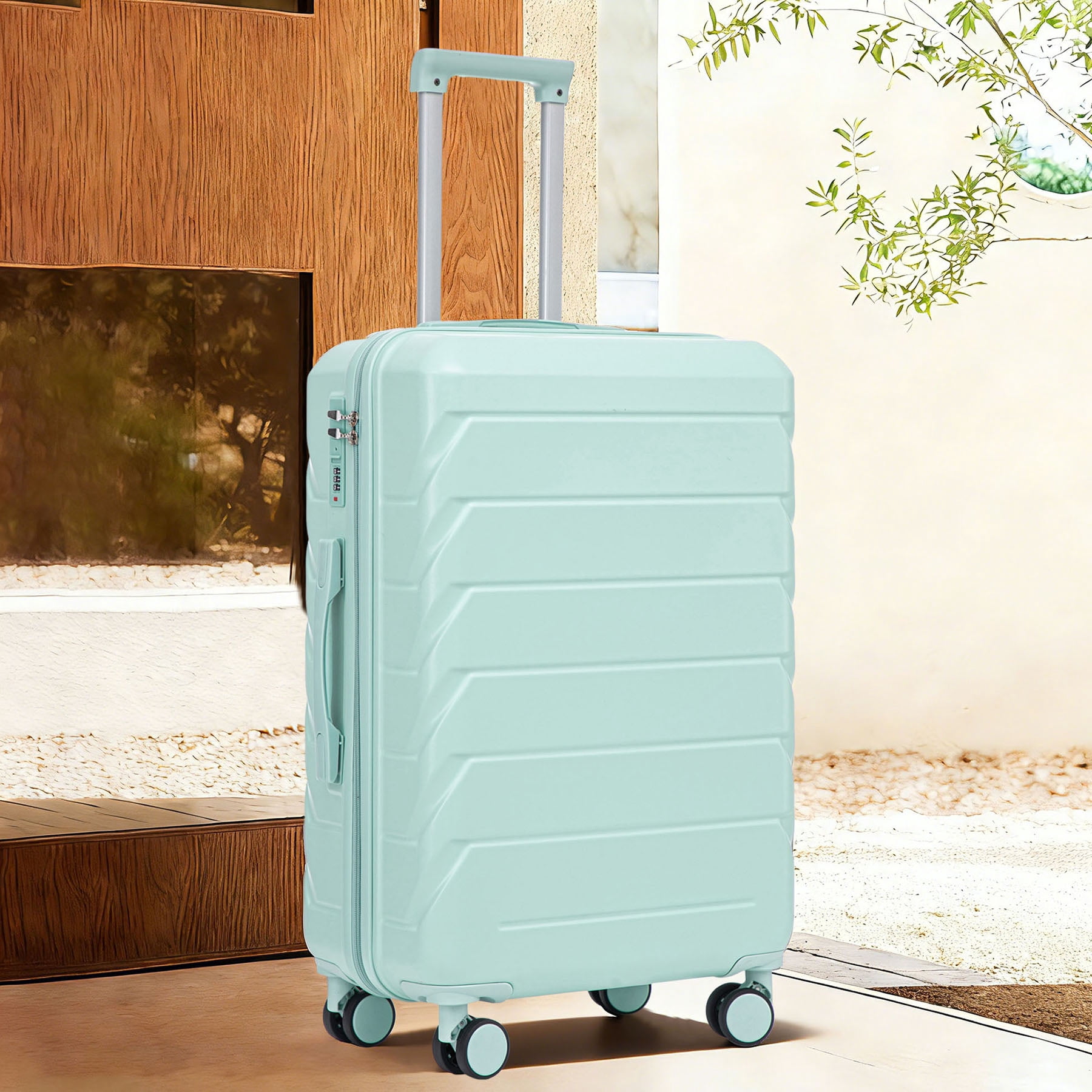 S-HOME 28 Inch Scratch Resistant ABS Hard Shell Checked Luggage With Four Multi-Directional Wheels And Combination Lock, Mint Green