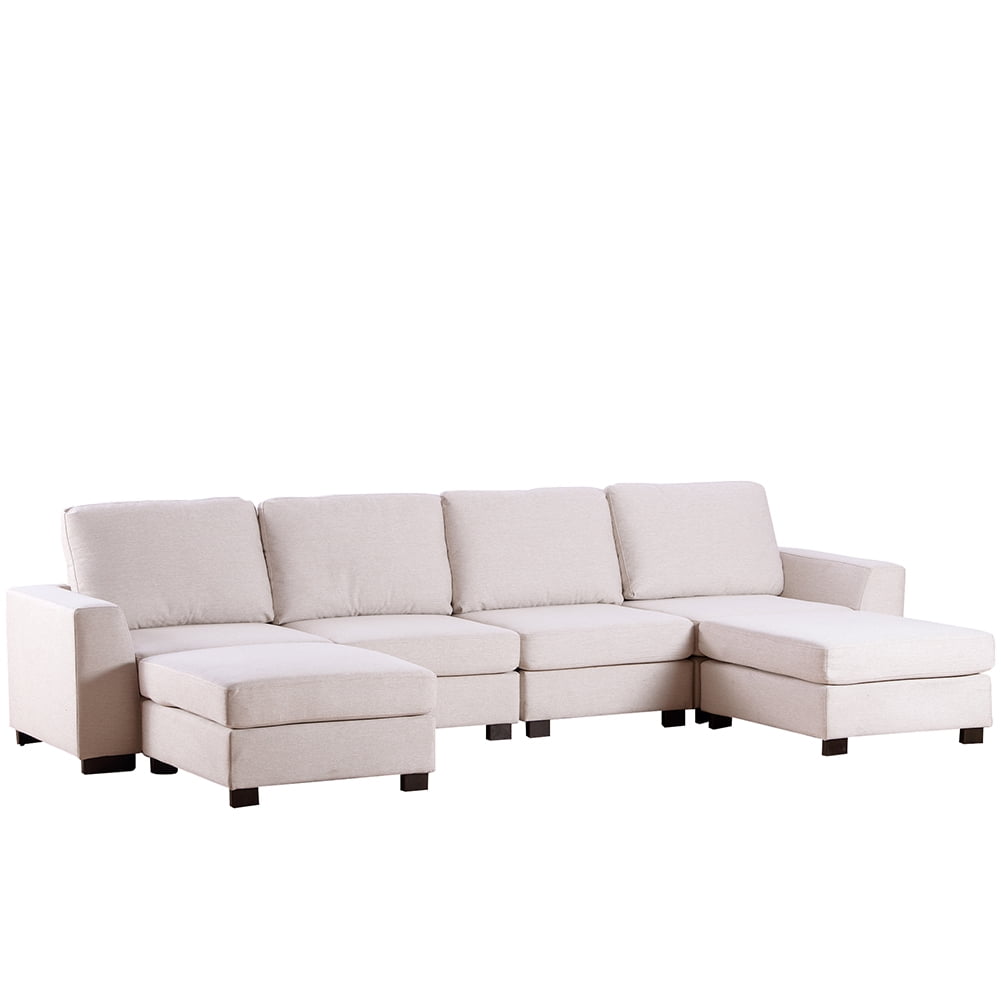Kepooman Modern Minimalist U-shaped Sofa, Mid-Century Couch with Removable Ottomans for a Compact Living Room & Apartment, Beige Kepooman Modern Minimalist U-shaped Sofa, Mid-Century Couch with Removable Ottomans for a Compact Living Room & Apartment, Beige