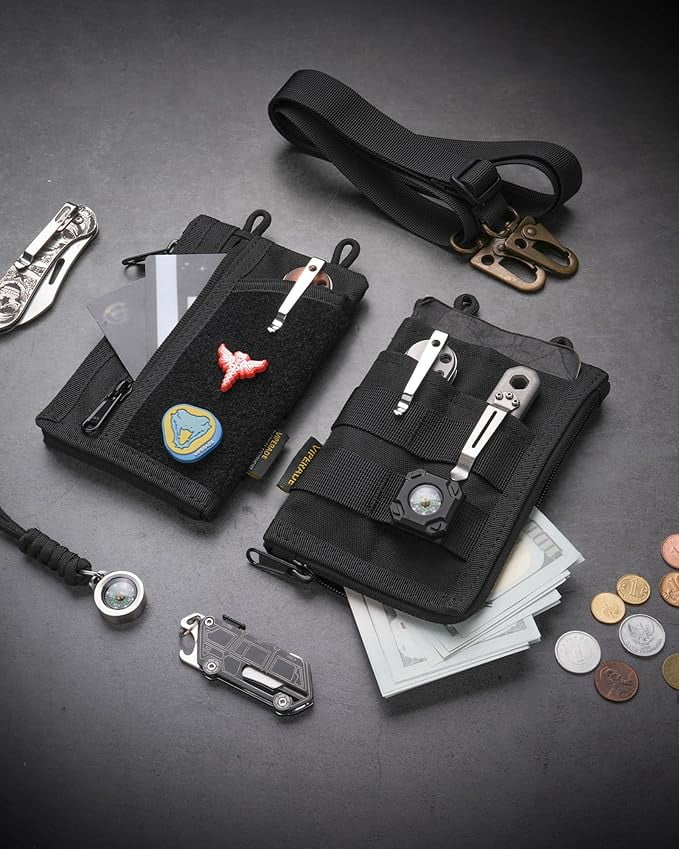 VIPERADE VE38 EDC Pocket Organizer, Slim EDC Wallet with 2 Zipper Pockets, EDC Pouch - 3 EDC Slots with 1 Larger Pocket for Flashlight, Multitool, Pen, Notebook