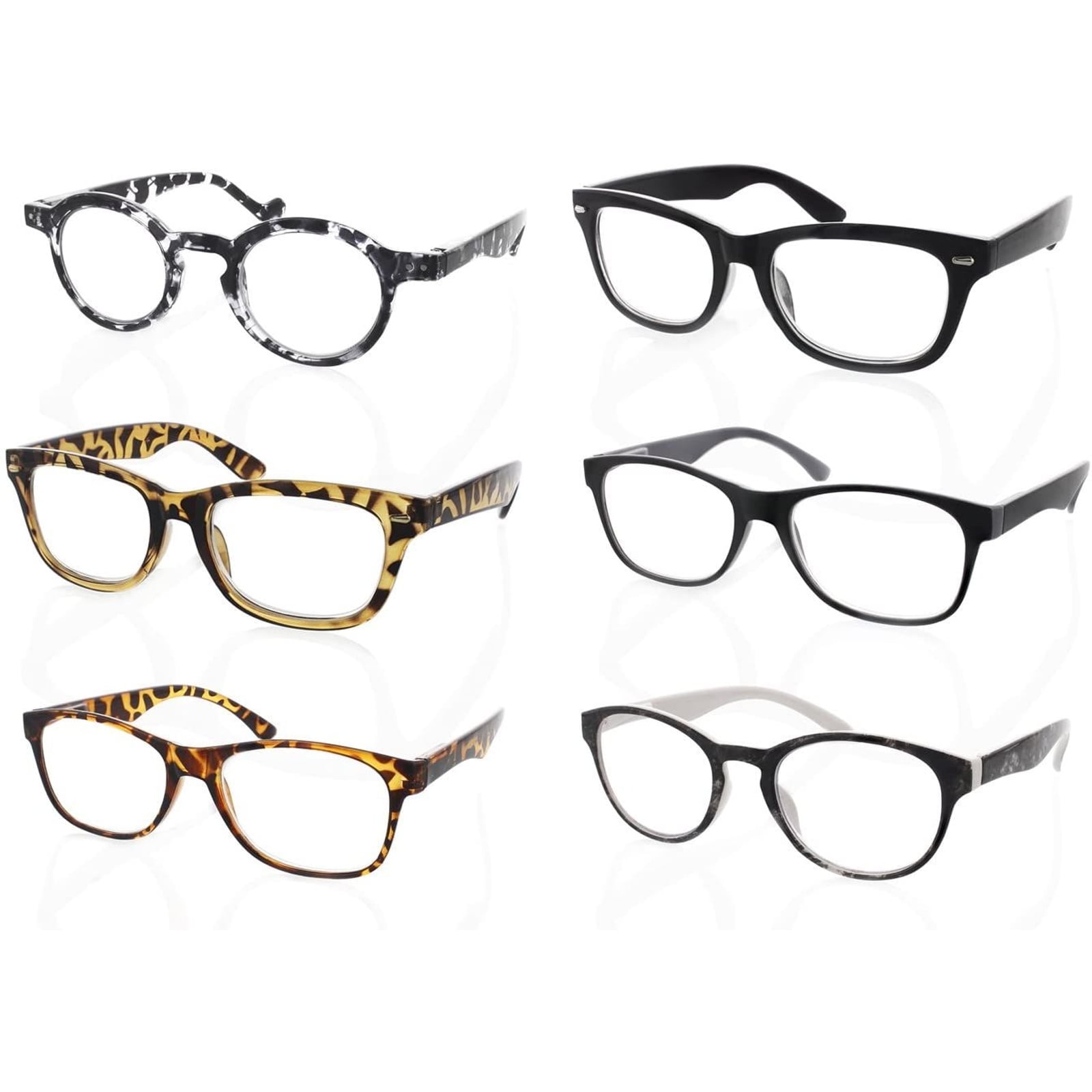 6 Pack Reading Glasses 1.5, Reader Glasses with Case for Women and Men