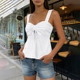thumbnail image 6 of Miluxas Womens Summer Eyelet Embroidery Cami Top Sweetheart Neck Tie Front Peplum Hem Tank Top for Vacation Streetwear Daily White, 6 of 7