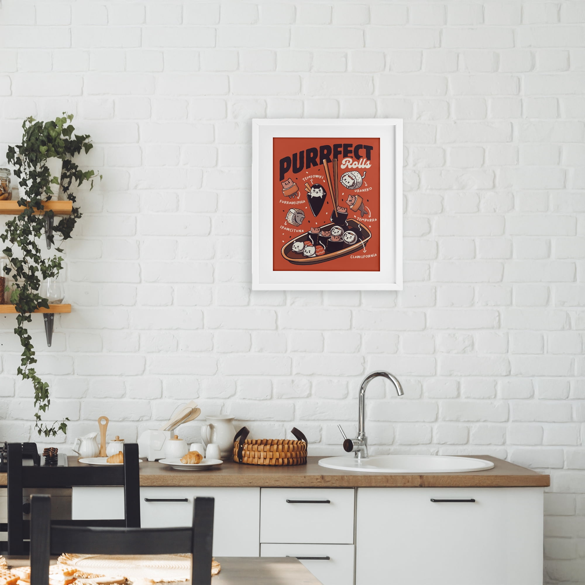 Stupell Industries Purrfect Rolls Sushi Cats White Framed Print Under Glass, design by Tobe Fonseca