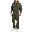 thumbnail image 2 of Wutalume Men's Hooded Jumpsuit Zip Up Pajamas Playsuit with Jogger Design, Comfortable and Warm for Lounge and Sleep, Solid Color and Color-Block Options,Army Green L, 2 of 6