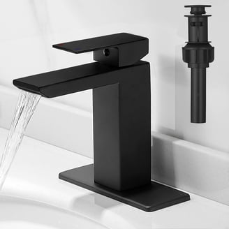 Black Bathroom Faucet With Pop-Up Drain – Matte Black Single-Handle Vanity Faucet, 360° Swivel Spout, Deck Plate Included