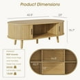 thumbnail image 2 of Alohappy Oval Coffee Table, Mid Century Modern Coffee Table with Sliding Tambour Door, Fluted Center Table with Hidden Storage, Curved Profile Dining Table for Living Room, Home Office,Natural Oak, 2 of 9
