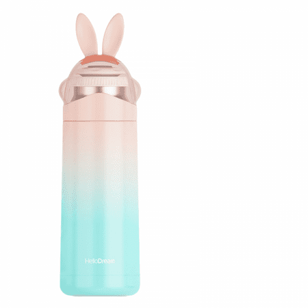 

JUSTUP Cute Rabbit Kids Insulation Bottle Stainless Steel Thermoses Leak-proof Travel Coffee Mug Durable Tumbler for Baby Hot Water 12 Ounce（Pink 350ML）