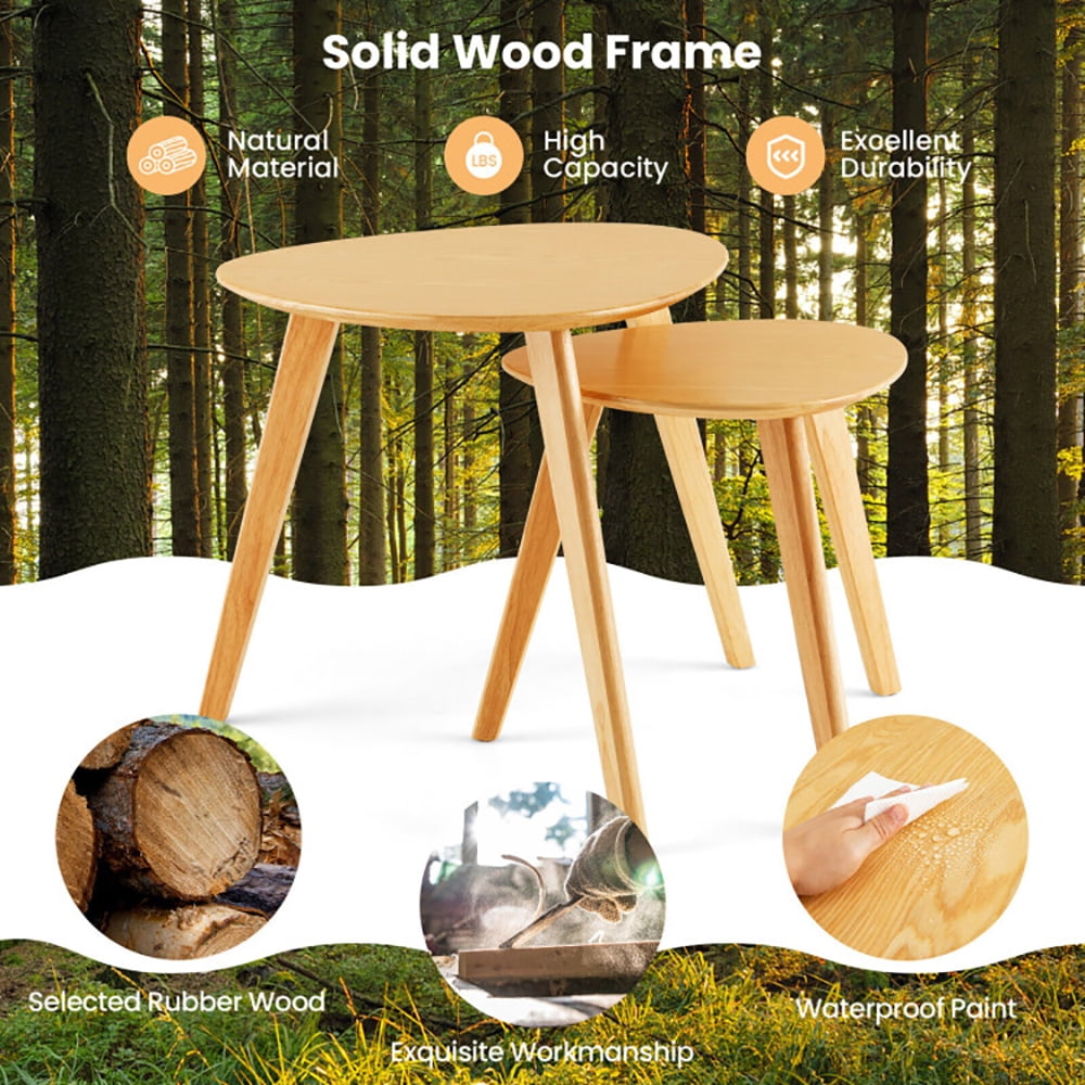 Finihen Coffee Table, Wooden Coffee Table, Set of 2 Triangle Modern Coffee Table Rubber Wood, for Living Room, Reception Room, Natural Finihen Coffee Table, Wooden Coffee Table, Set of 2 Triangle Modern Coffee Table Rubber Wood, for Living Room, Reception Room, Natural