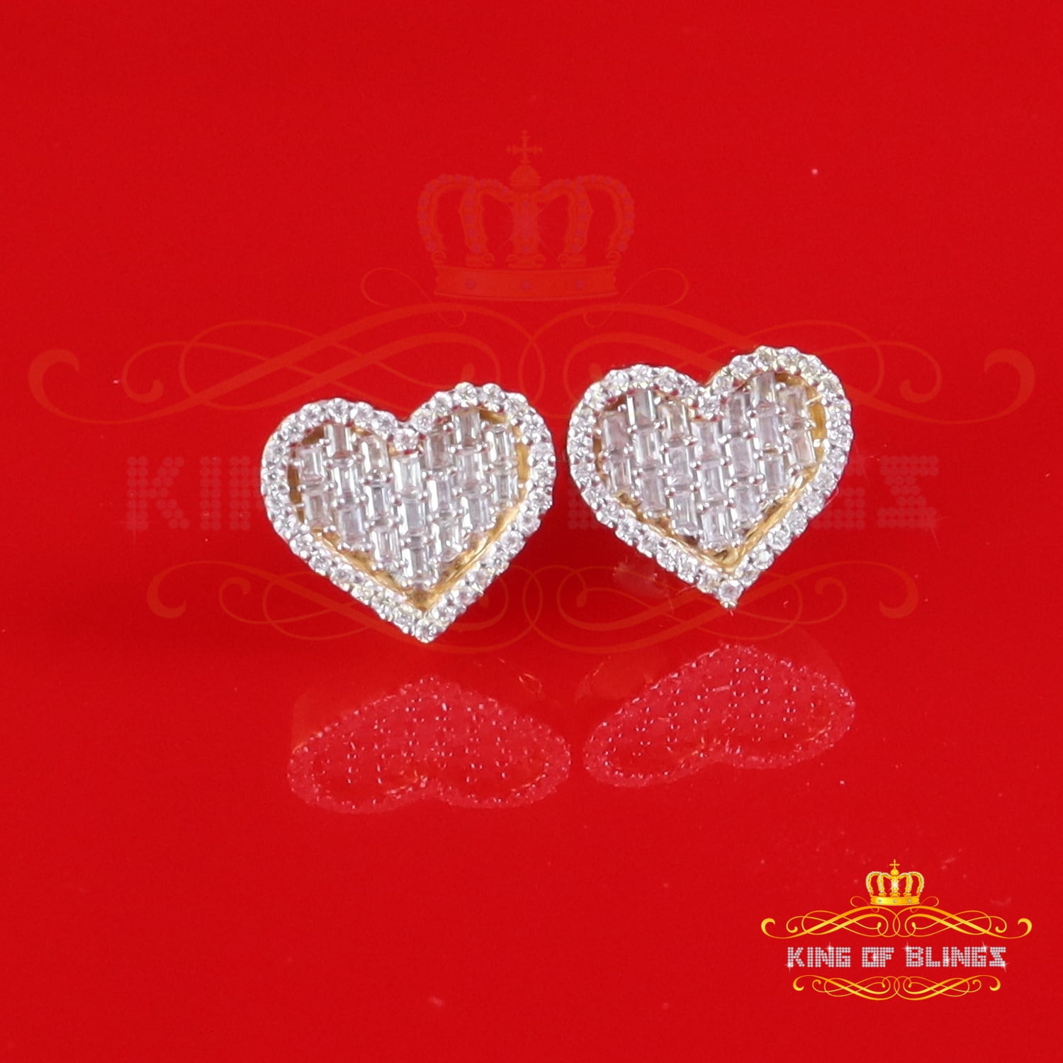 King of Bling's 925 Yellow Silver 1.00ct VVS 'D' Moissanite Heart Stud Earring Men's/Womens