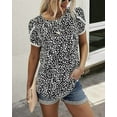thumbnail image 5 of PRETTYGARDEN Women's Shirts Summer Casual Crewneck Lace Crochet Short Sleeve Blouses Cute Floral Print Loose Tunic Tops, 5 of 7