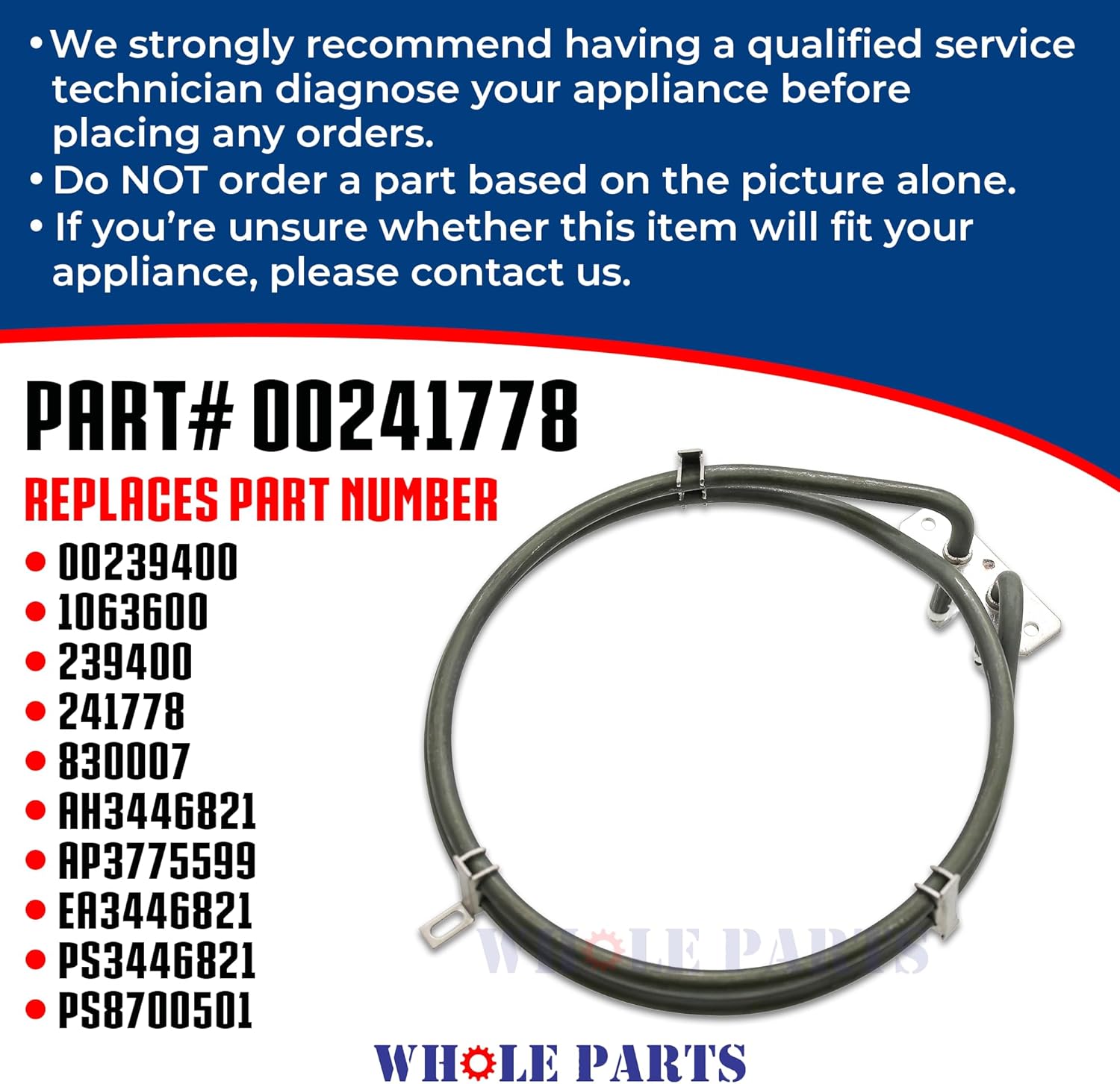Whole Parts Range Oven Convection Heating Element Part# 00241778 - Replacement and Compatible with Some Bosch Ranges or Ovens
