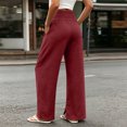 thumbnail image 4 of Wide Leg Linen Pants Women High Waisted Boho Beach Flowy Pants Pleated Casual Vacation Outfits Elastic Trousers Split Hem, 4 of 9