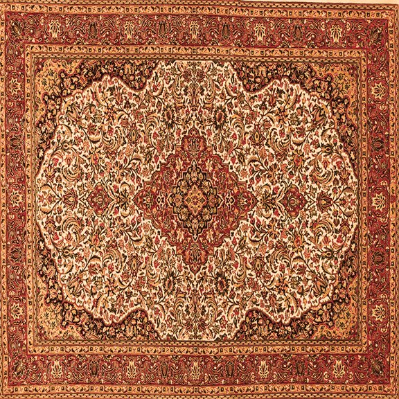 Ahgly Company Indoor Square Medallion Orange Traditional Area Rugs, 5' Square