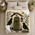 thumbnail image 5 of Crows by Cottage with Moon and Lantern, Cozy Folk Art Style for Cottagecore Fans, Autumn Doorway Scene, Flannel Blanket for Reading Nook and Cabin, Housewarming Gift and Primitive Home Decor, 5 of 9